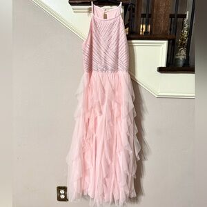 Girl’s Pink Ruffled Tiered Halter Dress